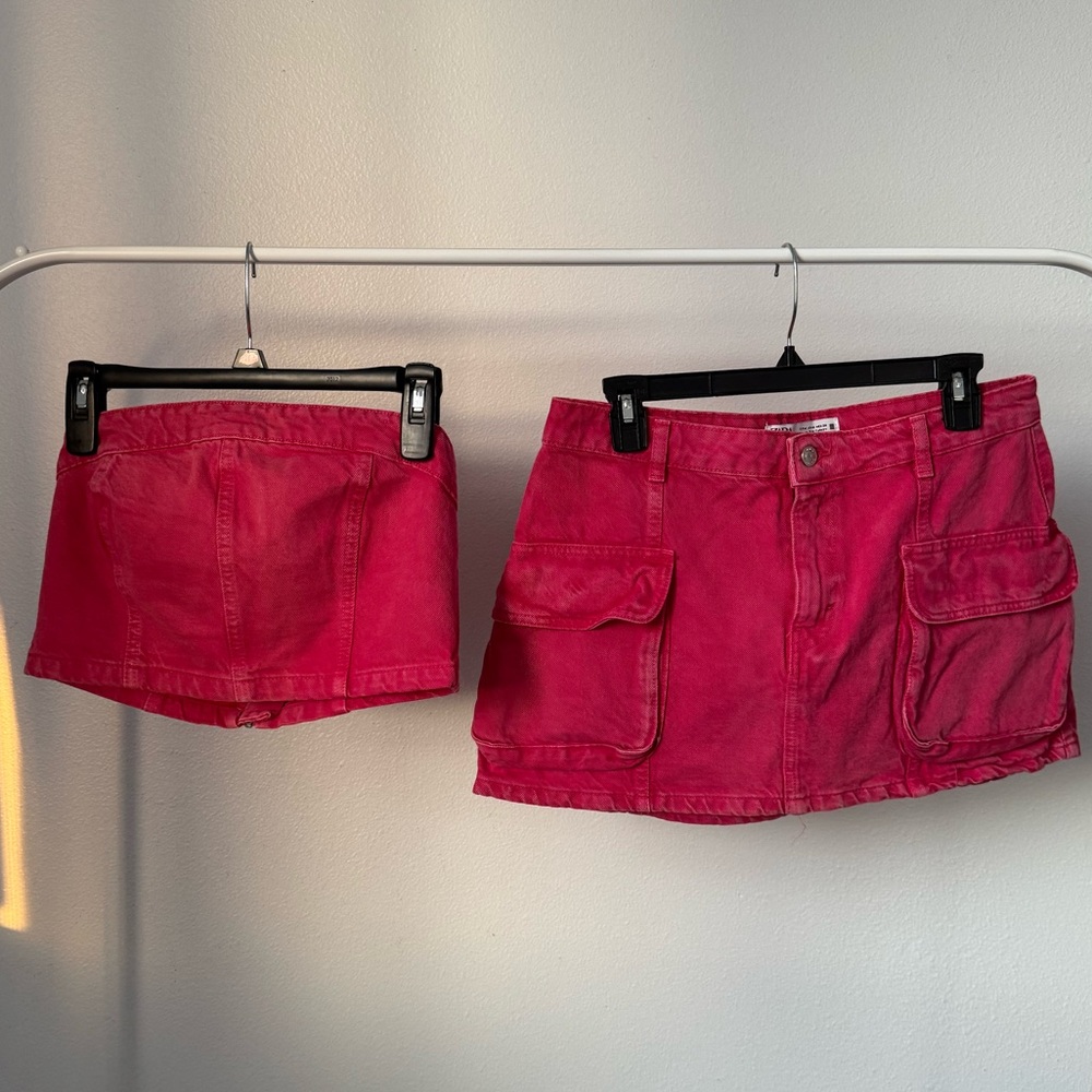 Zara Bright Pink Cargo Mini Skirt SET (Selling as a SET)